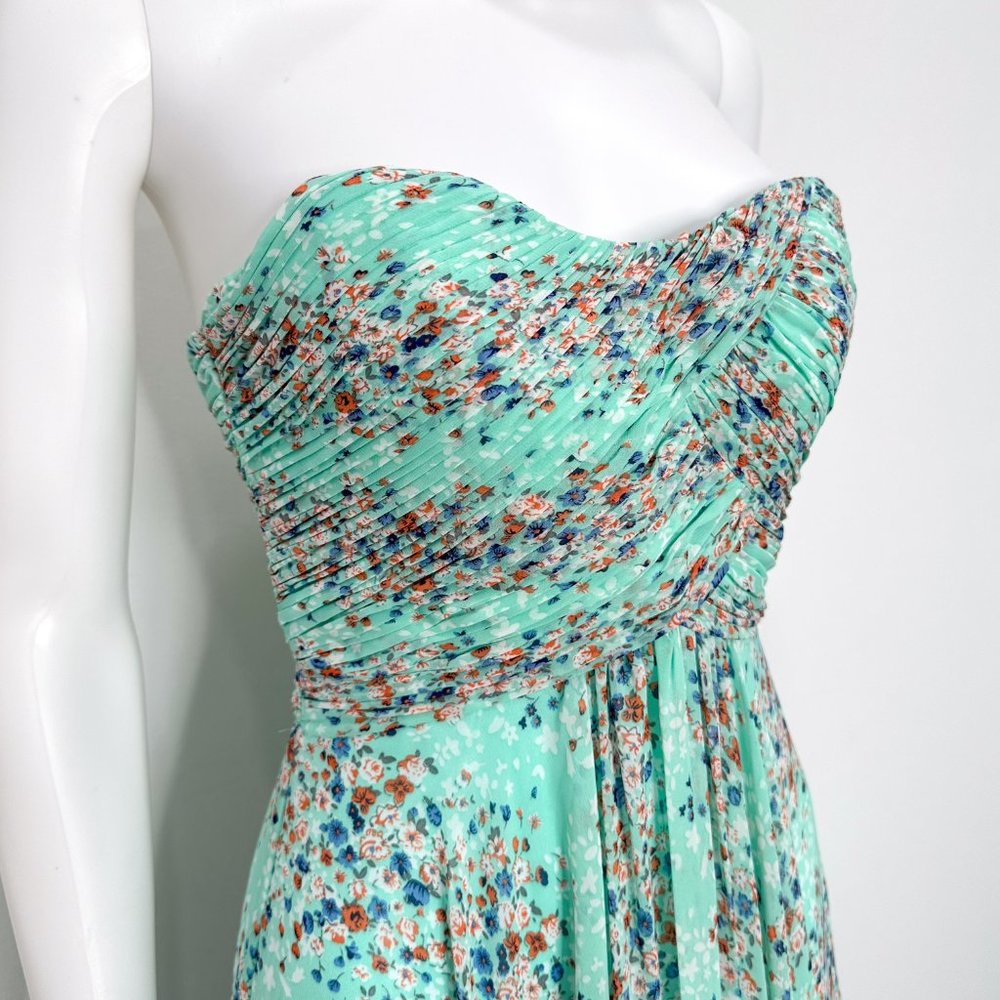 Allure Bridals Strapless Pleated Sweetheart Flowy Floral Print Bridesmaids Dress - Picture 5 of 16
